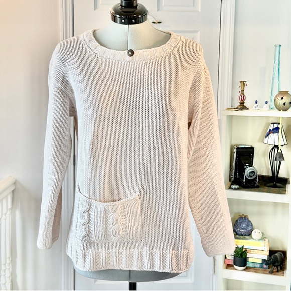 COPY - Caravan Oversized Cream 100% Cotton Crew Neck Sweater w Chunky Knit - Picture 1 of 16